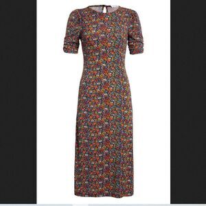 All in Favor Retro Print Floral Print Midi Dress Size Medium